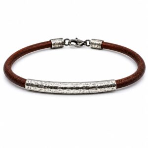 Pulseira Prata e Couro. Ref: JP137005